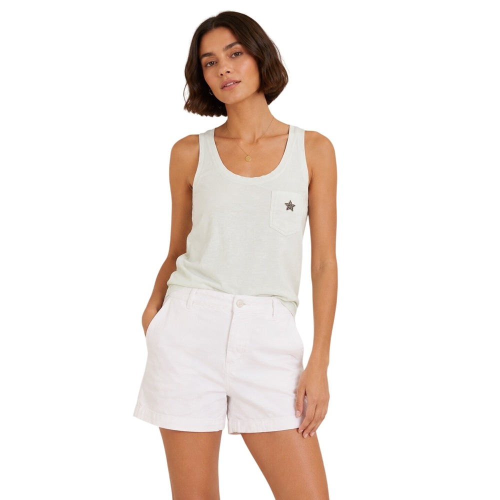 Lorena Antoniazzi Tank Top Swarovski Star Pocket Mint Quiet Luxury Italian M